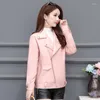 Women's Leather Autumn Jacket Women's Short Lapel Spring PU Motorcycle Zipper Small Black Pink Blue Female