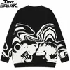 Herrtröjor män streetwear retro målning skalle grafisk hip hop stickad vintage pullover casual ull hipster 221129