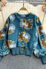 Women's Wool Blends Getspring Women En Coat Retro Plush Flowers Patchwork Outfits Jacket Matchar Kort Outwear Winter Coat for Women 221128