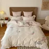 Set di biancheria da letto 1000TC egiziano a fiocco lungo in cotone fiore ricamo principessa Set chic trapunta in pizzo copripiumino biancheria da letto fodere per cuscini 221129