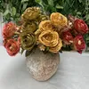 Decorative Flowers 2 Pcs Multi-Color 9 Heads Artificial Tea Rose Camellia Simulation Flower Green Plant Wedding Holiday Decoration