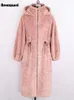 Women s Fur Faux Nerazzurri Winter Long Pink Orange Warm Soft Oversized Coat Women Stand Collar Drawstring Hooded Zip Up Fluffy Jackets 221128