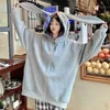 Damen-Kapuzenpullover, Sweatshirts, Damen, mit Reißverschluss, übergroß, locker, einfarbig, tiefe Schulter, lange, große Hasenohren, Kapuzenpullover, lustige Kawaii-Streetwear 221129