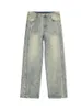 Męskie dżinsy zmyte męskie High Street luźne proste spodnie na nogi streetwearne dżinsowe spodnie workowate bawełna