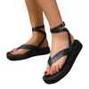 Sandálias femininas casuais verão moda tanga sapatos de praia plataforma cunha senhoras preto fivela no tornozelo sandálias leves e confortáveis