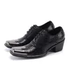 أزياء رجال أحذية الدانتيل 6.5 سم الكعب الجلدي لباس الرجال أحذية مربعة أصابع عمل وأحذية الزفاف ذكر