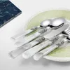 Dinnerware Sets 5 Pieces Set Stainless Cutlery Thicken Dinner Knife Dessert Spoon Cake Fork Black White