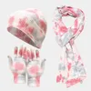 Berets Tie-dye Knitted Hats Gloves Scarf Suits Women Winter Outdoor Cold-proof Bonnet Beanie Hat Men Three-piece Beanies