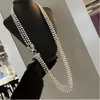 Chains Hand Knotted Necklace 3 Rows Freshwater Pearl White Near Round Green Spinel 7-8mm 75- 80cm Fashion Jewelry