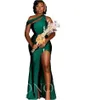 2023 Hunter zielona satynowa sukienka na wesele boczne rozcięcie suknie dla druhen Off the Shoulder Robe eleganckie suknie wesela wieczór GC1130