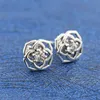 Authentic Sterling Silver Rose Flower Stud Earring Set with Original Box for Pandora Fashion Jewelry CZ diamond Wedding Gift Earrings For Women Girls