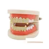 Grillz Dental Grills Hip Hop Golden Grillz Cool Gold Diamonds Teeth Jewelry Real Plated Fashion Rapper Dental Grills Three Colors S Dh4Ha