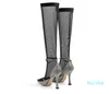 2022 women Ladies sexy Knee boots high heels Fashion booties dress shoes pillage toe pionted toes wedding party buckle diamond Str5429603