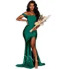 2023 Hunter Green Satin Party Dress for Wedding Side Split Bridesmaid Dresses Off The Shoulder Robe Elegant Gowns Weddings Evening Robe Under 70