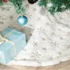 Christmas Decorations Silver Snowflake Tree Skirt Faux Fur White Plush Xmas Carpet Home Ornament Year Navidad 221130