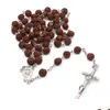 Collane con ciondolo Fatti a mano Cristo Uomo Cattolico Regalo Croce Collana con ciondolo Rosa Perline di legno Rosario Gesù Gioielli Goccia Consegna Collo Dhcum