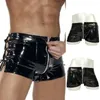 Sous-vêtements hommes Wetlook PU cuir Zip à lacets tronc sous-vêtements Shorts Boxer slips culotte fermeture éclair entrejambe ouvert Boxershorts homme