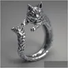 Band Rings Jewelry Jewelry Cat Ring vintage Black Sliver Abertura DRIATE AJUSTÁVEL DHLOX