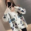 QNPQYX nouveau automne femmes Pull vêtements mode chat Animal Cardigan Femme surdimensionné hauts coréen tricot chandails manteau Pull Femme