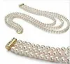 Kedjor Triple Strands 8-9mm South Sea Round White Pearl Necklace 25 "26" 27 "