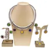 Ensemble de boucles d'oreilles et collier pour femmes, bijoux originaux 24k, magnifiques pierres colorées, simples, à la mode, Bracelet de luxe, Banquet de mariage