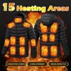 Vestes pour hommes 15 zones de chauffage Manteau électrique Charge USB Veste chaude thermique Chauffée à capuche Vêtements de sport en plein air 221129