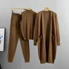 Kvinnors tvåbitar byxtröja 3 Set Tracksuit Spring Autumn Long Cardigan Coat Half Turtleneck Vest Sticked Suits Outfits 221130