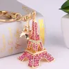 Women Car Key Chains Holder Fashion Crystal Rhinestone Paris Eiffel Tower Pendant Keyrings Bag Charm Keychains Rings Decorations Trinket Gift Jewelry Accessories