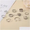 Band Rings Fashion Jewelry Knuckle Ring Set Sier Geometric Hollow Butterfly Stacking Rings 10Pcs/Set Drop Delivery Dhuq5