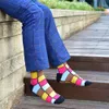 Мужские носки красочные подарки для хлопковой геометрической решетки Classic Happy Business Casual 221130