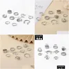 Band Rings Fashion Jewelry Knuckle Ring Set Sier Geometric Hollow Butterfly Stacking Rings 10Pcs/Set Drop Delivery Dhuq5