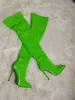 Boots Spring Autumn Women Pointed Toe Stilettos High Heels 12cm Fashion Sexy Green orange Stretch Big Size 220906