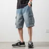 Shorts masculinos bolsos grandes carga jeans shorts para homens 2021 verão moda denim roupas namorado solto calças curtas harajuku streetwear t221129 t221129