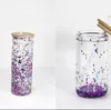 Glass de sublimaci￳n de doble pared de 16 oz puede vidrio de vaso de globo de nieve de vaso de cerveza bebida con tapa de bamb￺ y regalo personalizado de paja personalizada