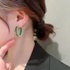 Hoop Earrings Minar Korea Black Silver Pink Green Color CZ Stone For Women Lady Brass Gold Oval Geometric Earring Casual Jewelry