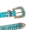 Kemerler Mavi Rhinestones Satıyor Kemer Western Cowboy Tasarımcı Elmas Kadınlar İçin Erkek Kristal Adam Strass Ceinture Femme