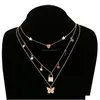 Colares de pingentes jóias de moda Mtilayer Pingente Colar Metallic Heart Stars Loket Butterfly Colares