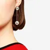 Charm Miu's East Gate Net-pendientes sencillos con colgante de perlas y borlas largas, color rojo, a la moda, para mujer 22120062443