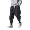 Men's Pants Cotton Linen Harem Solid Elastic Waist Streetwear Joggers Baggy Drop-crotch Casual Trousers 221130