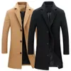 Herrjackor Autumn Winter Fashion Men's Woolen Coats Solid Color Single Breasted Lapel Long Coat Jacket Casual Overrock Plus Size 5 Colors 221130