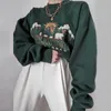 Moletons femininos moletons moletons americanos estampares verdes vintage molhas femininas pullover gole de manga longa de manga longa outono harajuku camisa streetwear top 221129