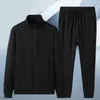 Gym Clothing 1 Set Men Sportswear Color Block Jacket Pants Ribbed Cuff Coat Lace-up