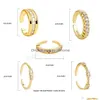 Ringas de banda Trendy CZ Zircon Gold Color Aberto para mulheres Luxury Crystal Stone noivado Ring Bandas