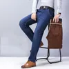 Jeans pour hommes classique décontracté hiver affaires droite polaire épais chaud coupe coton Stretch mi taille haute pantalon 221130