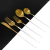 Dinnerware Sets Black Handle Gold Matte 30Pcs 18/10 Stainless Steel Cutlery Set Dinner Scoop Fork Knife Teaspoon Tableware