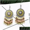 Dangle Chandelier Fashion Round Alloy Earring Vintage Indian Jhumka Female Yellow Crystal Tassel Dangle Earrings For Women Bohemia Dhahu