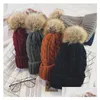 Beanie/Skull Caps Autumn Winter Womens Knitted Hat Warm Beanies Faux Fur Ball Caps Lady Drop Delivery Fashion Accessories Hats Scarv Dh50T