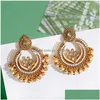 Dangle Chandelier Ethnic Womens Gold Flower Jhumka Dangle Earring Femmes Drip Oil Earrings Orecchinnna Vintage Pearl Drop Delivery Dh2Yk