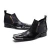 Черные подлинные кожаные ботинки мужчина новый дизайн мужской ботинок квадратный ноги Zips Мотоцикл/вечеринка/свадьба Botas hombre