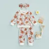 مجموعات الملابس FocusNorm 3pcs Baby Girls Sweet Clothes 0-3y زهور مطبوعة طويلة الأكمام من النوع الثقيل المسحوق قمم السراويل المرنة